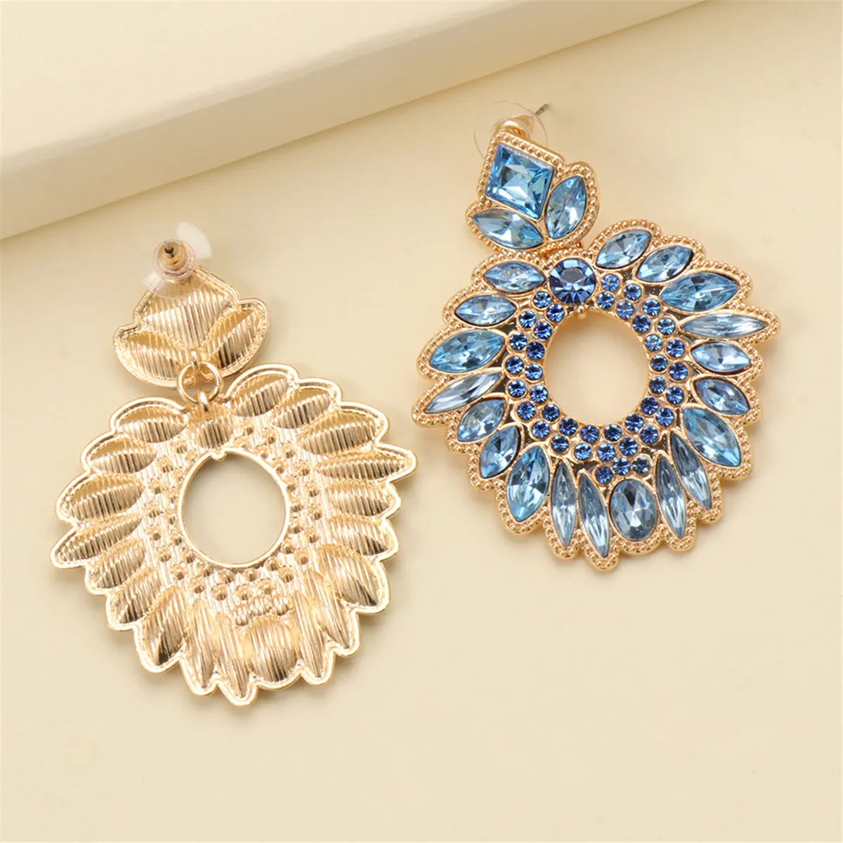 Blue Crystal & Cubic Zirconia Geometric Drop Earrings