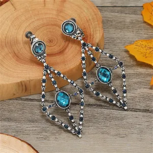 Blue Crystal & Cubic Zirconia Rhombus Drop Earring