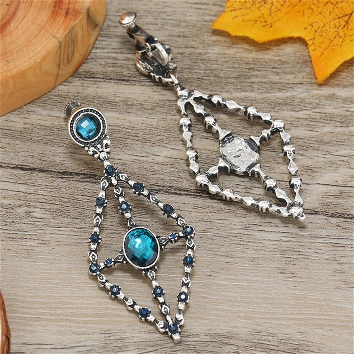 Blue Crystal & Cubic Zirconia Rhombus Drop Earring