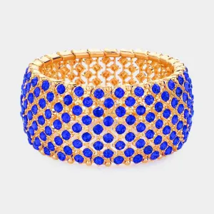 Blue Crystal Round Rhinestone Stretch Pageant Bracelet | Pageant Jewelry | 582140