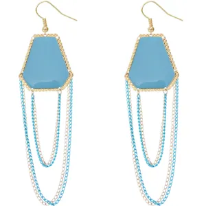 Blue Double Chain Geometric Dangle Earrings