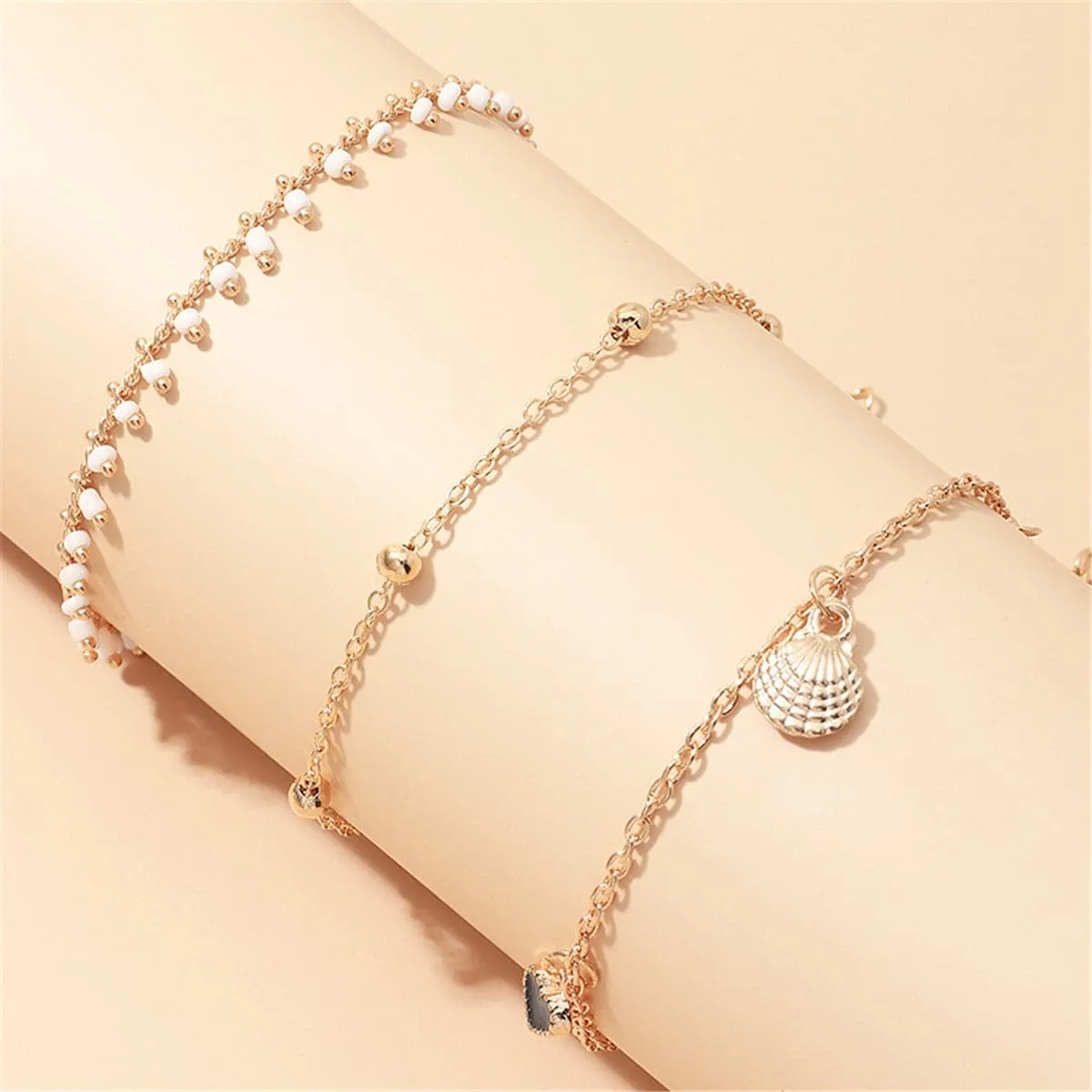 Blue Enamel & 18K Gold-Plated Star Anklet Set