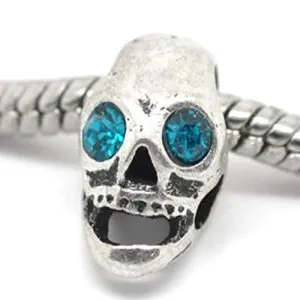 Blue  Rhinestone Skull Charm Spacer European Bead Compatible for Most European Snake Chain Bracelet