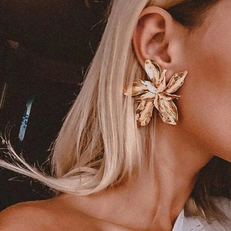 Bohemian Geometric Gold Color Ginkgo Biloba Leaf Shape Drop Earrings for Women Statement Ear Jewelry Accessories Punk
