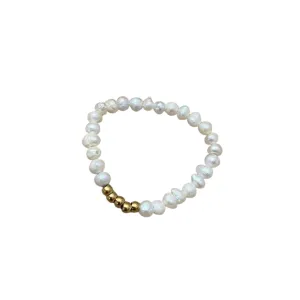 Boho & Mala Beaded Freshwater Rice Pearl 18k Gold Ring R1000