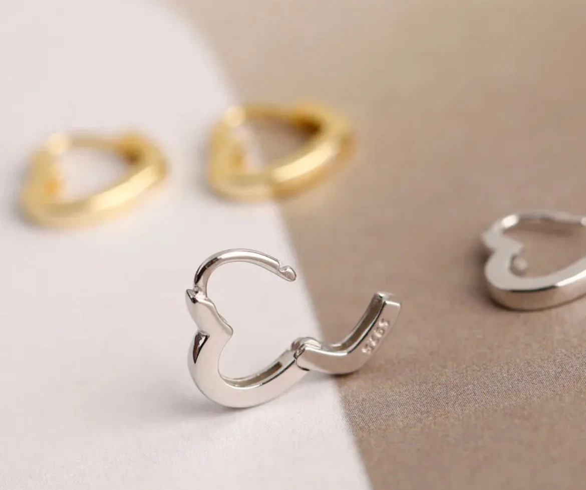 Boho & Mala Heart Huggies 18k Gold Hoop Earrings