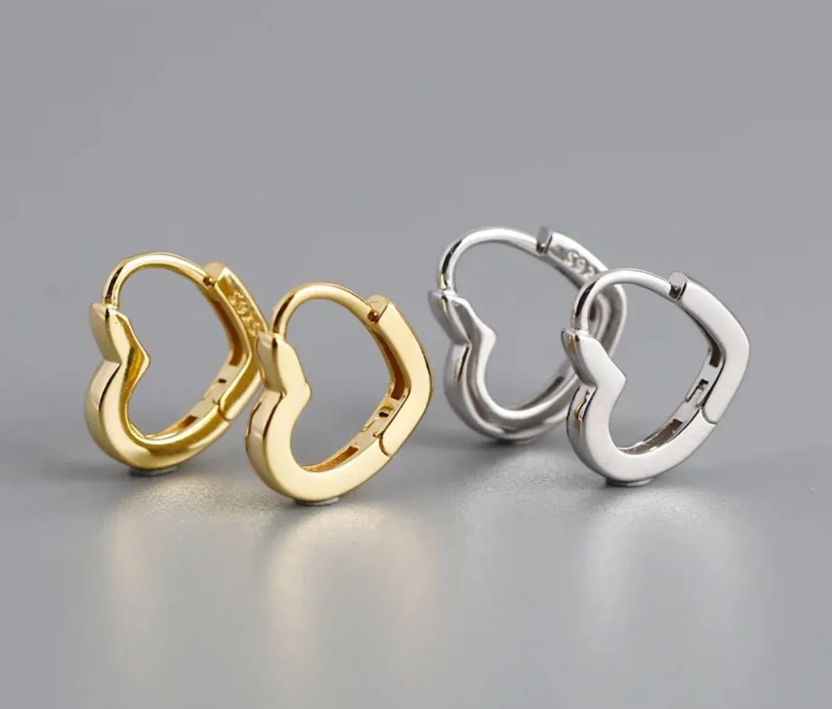 Boho & Mala Heart Huggies 18k Gold Hoop Earrings