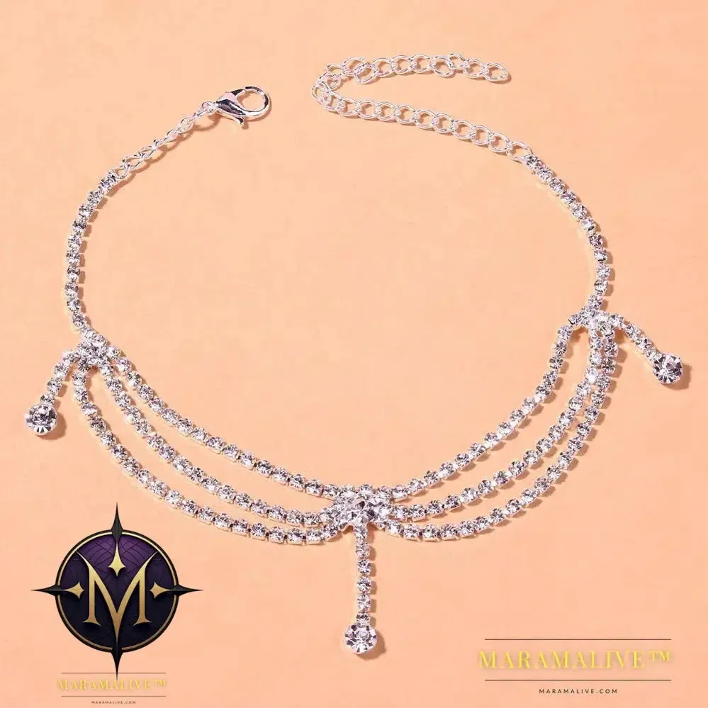 Boho Rhinestone Tennis Chain Anklet Foot Jewelry Simple Chain Leg Anklet Bracelet Beach Accessories