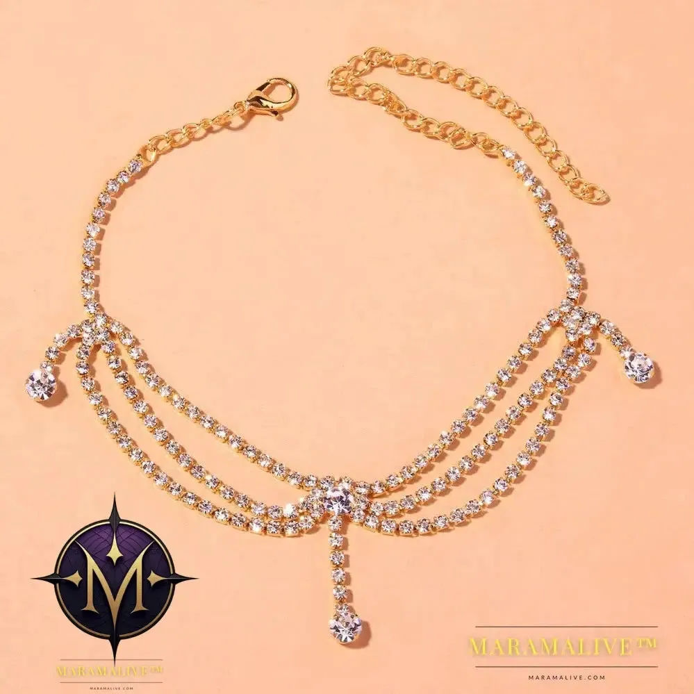 Boho Rhinestone Tennis Chain Anklet Foot Jewelry Simple Chain Leg Anklet Bracelet Beach Accessories