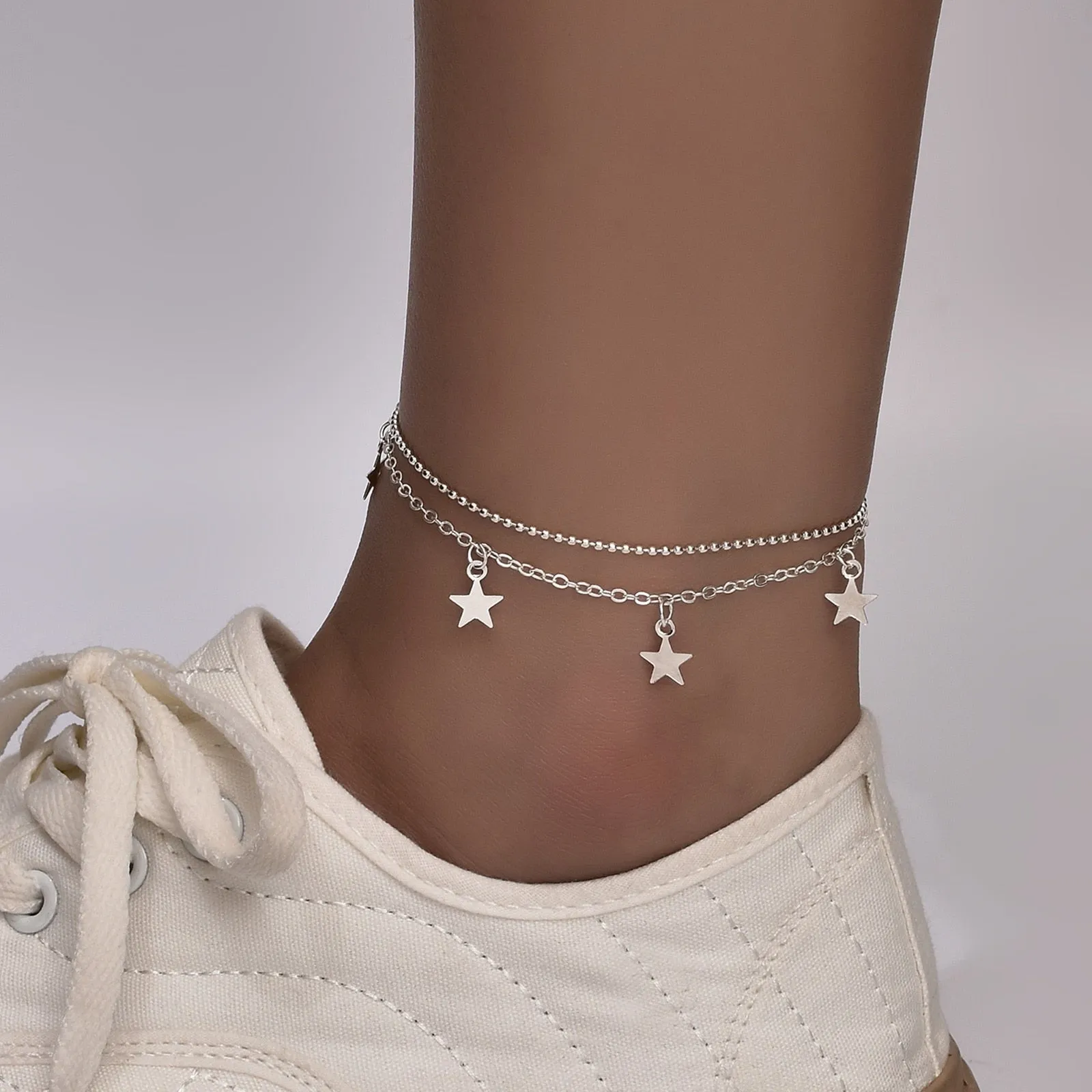 Boho Star Charm Anklet: Silver/Gold Body Jewelry for Women