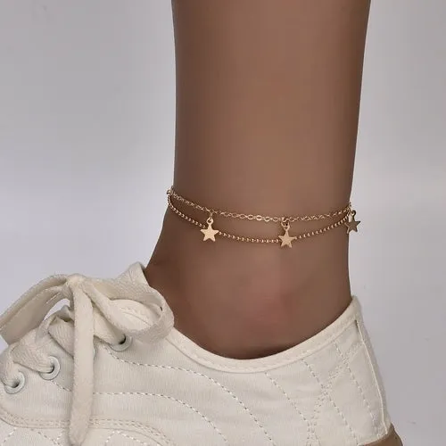 Boho Star Charm Anklet: Silver/Gold Body Jewelry for Women