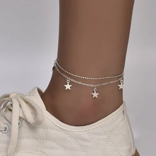 Boho Star Charm Anklet: Silver/Gold Body Jewelry for Women