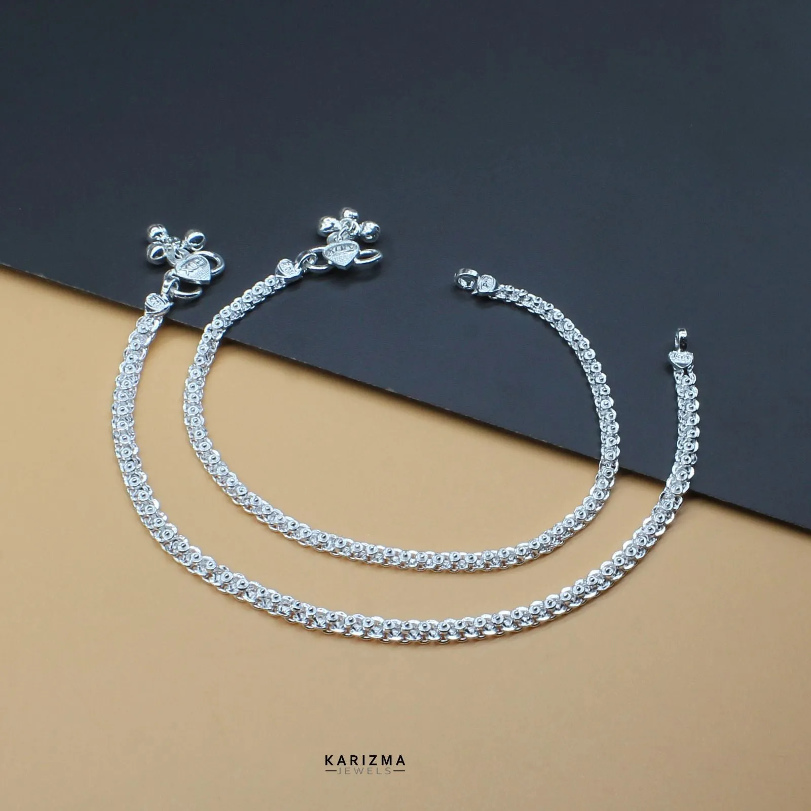 Boho Style Real Silver Indian Women Anklets Ankle Pair 10.3"