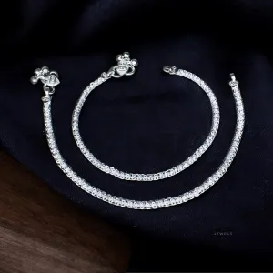 Boho Style Real Silver Indian Women Anklets Ankle Pair 10.3"