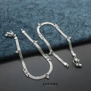 Boho style Real Sterling Silver Indian women Multi CZ Anklet Ankle Pair 10.3"
