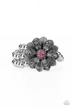 Botanical Bravado - Pink - Rhinestone Center Flower Paparazzi Stretchy Bracelet