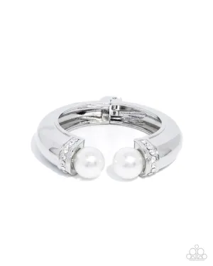 Breathtaking Balance - White - Pearl End Paparazzi Hinge Bracelet - 2024 Dare to Dream Convention Exclusive