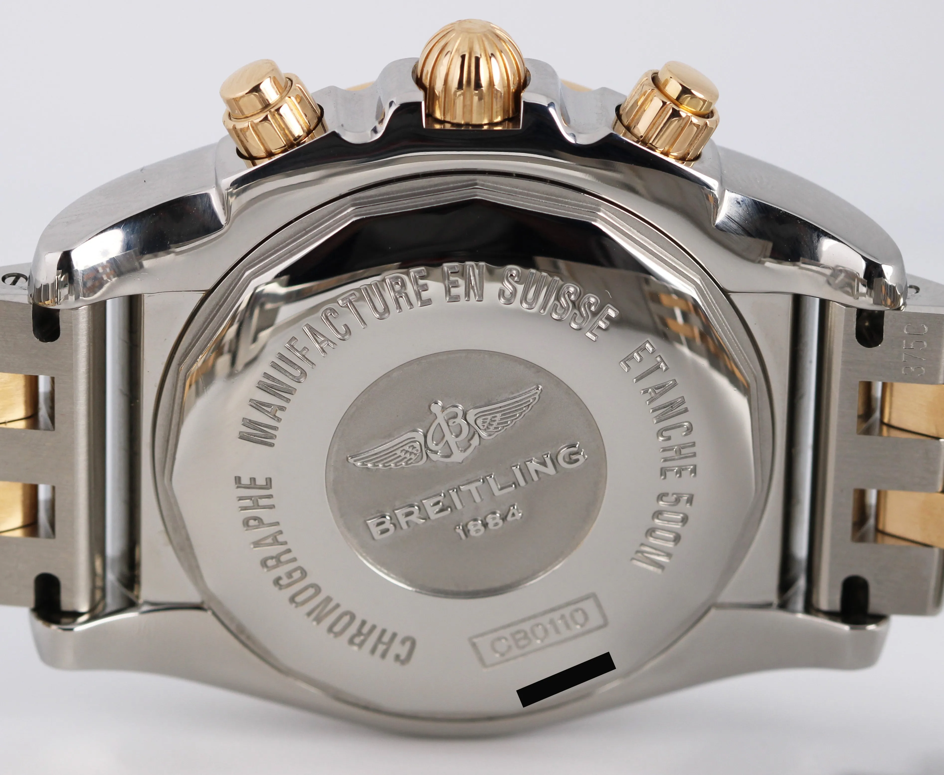 Breitling Chronomat 44 Two-Tone 18k Rose Gold Steel Black 44mm CB0110 Watch