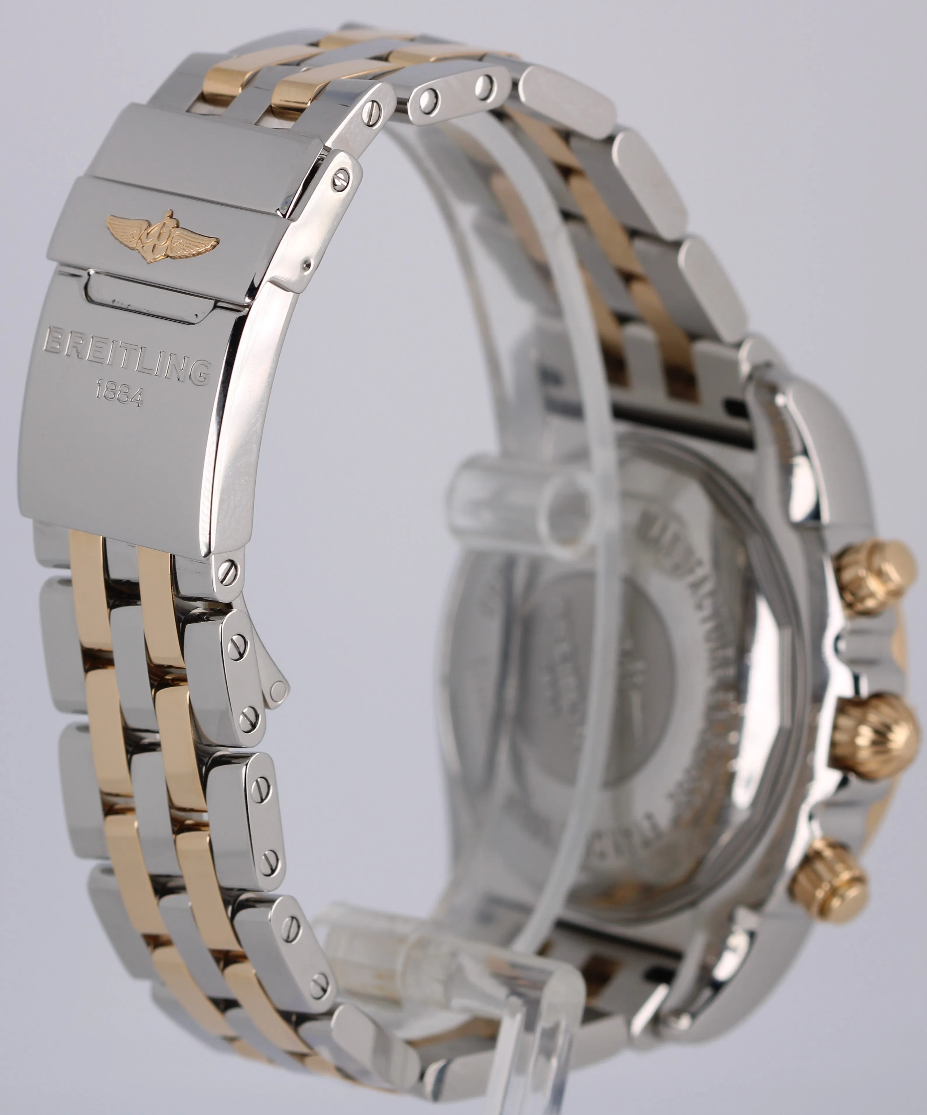 Breitling Chronomat 44 Two-Tone 18k Rose Gold Steel Black 44mm CB0110 Watch