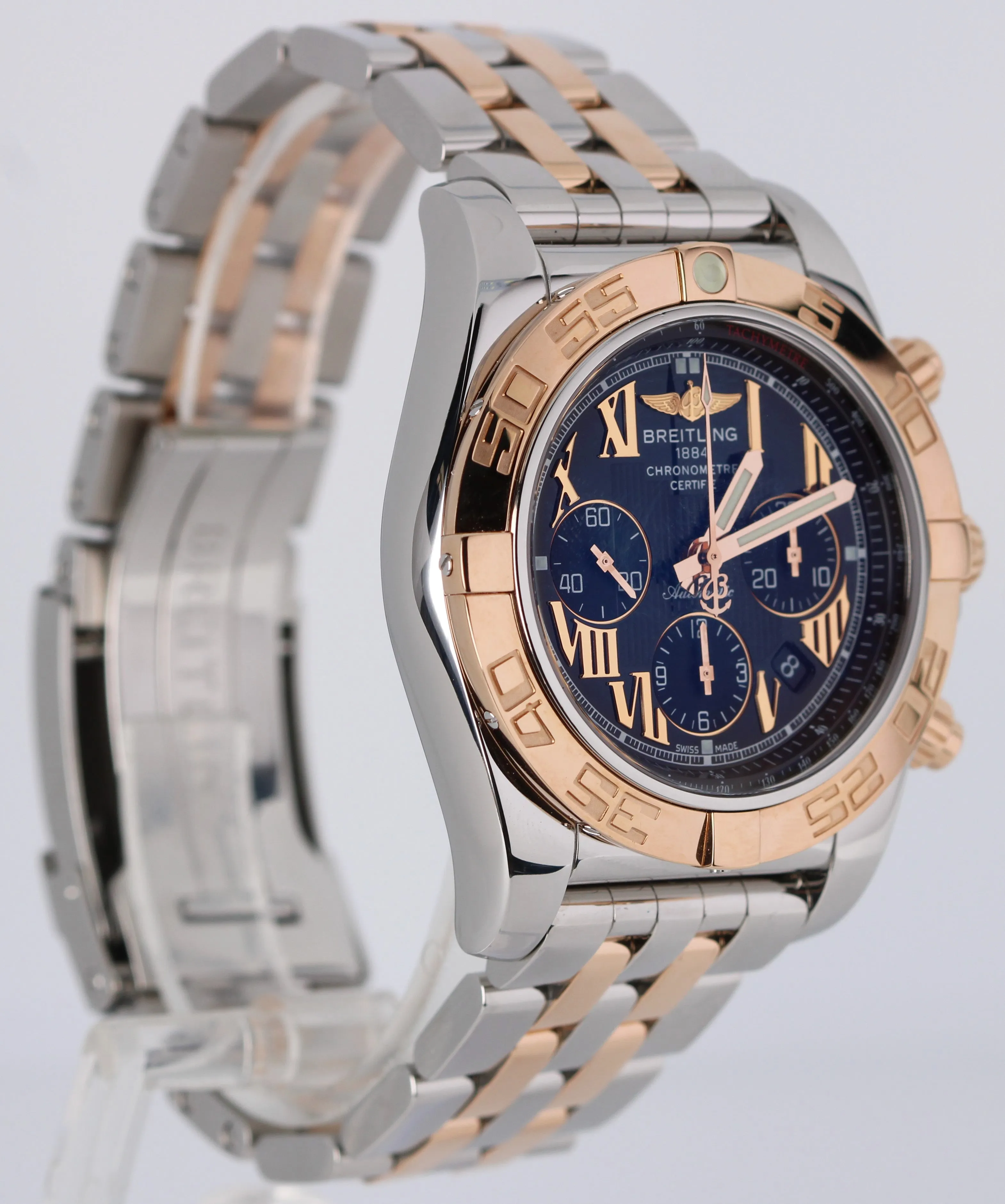 Breitling Chronomat 44 Two-Tone 18k Rose Gold Steel Black 44mm CB0110 Watch