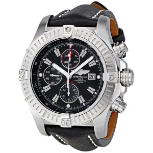 Breitling Super Avenger Black Dial Chronograph Black Leather Strap Men's Watch A1337011-B907BKLT A1337011/B907