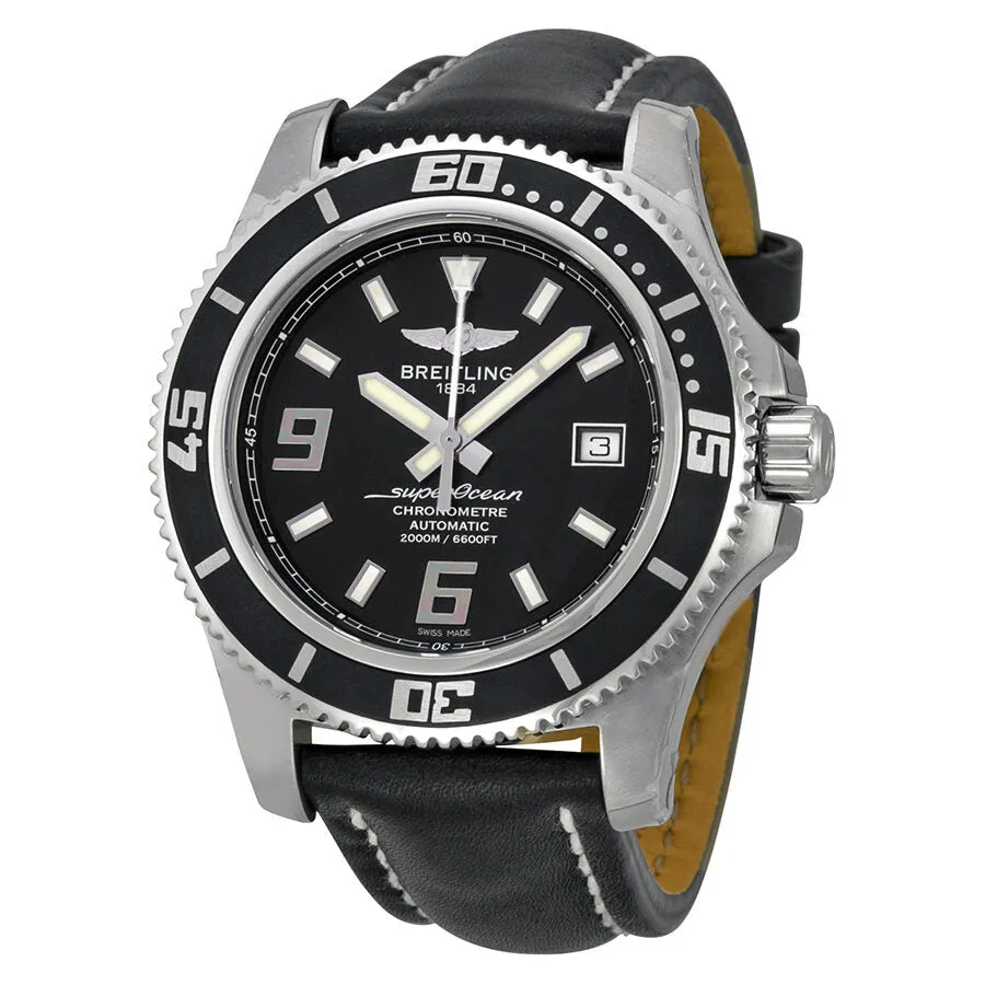 Breitling SuperOcean 44 Black Dial Black Leather Men's Watch A1739102-BA77BKLT