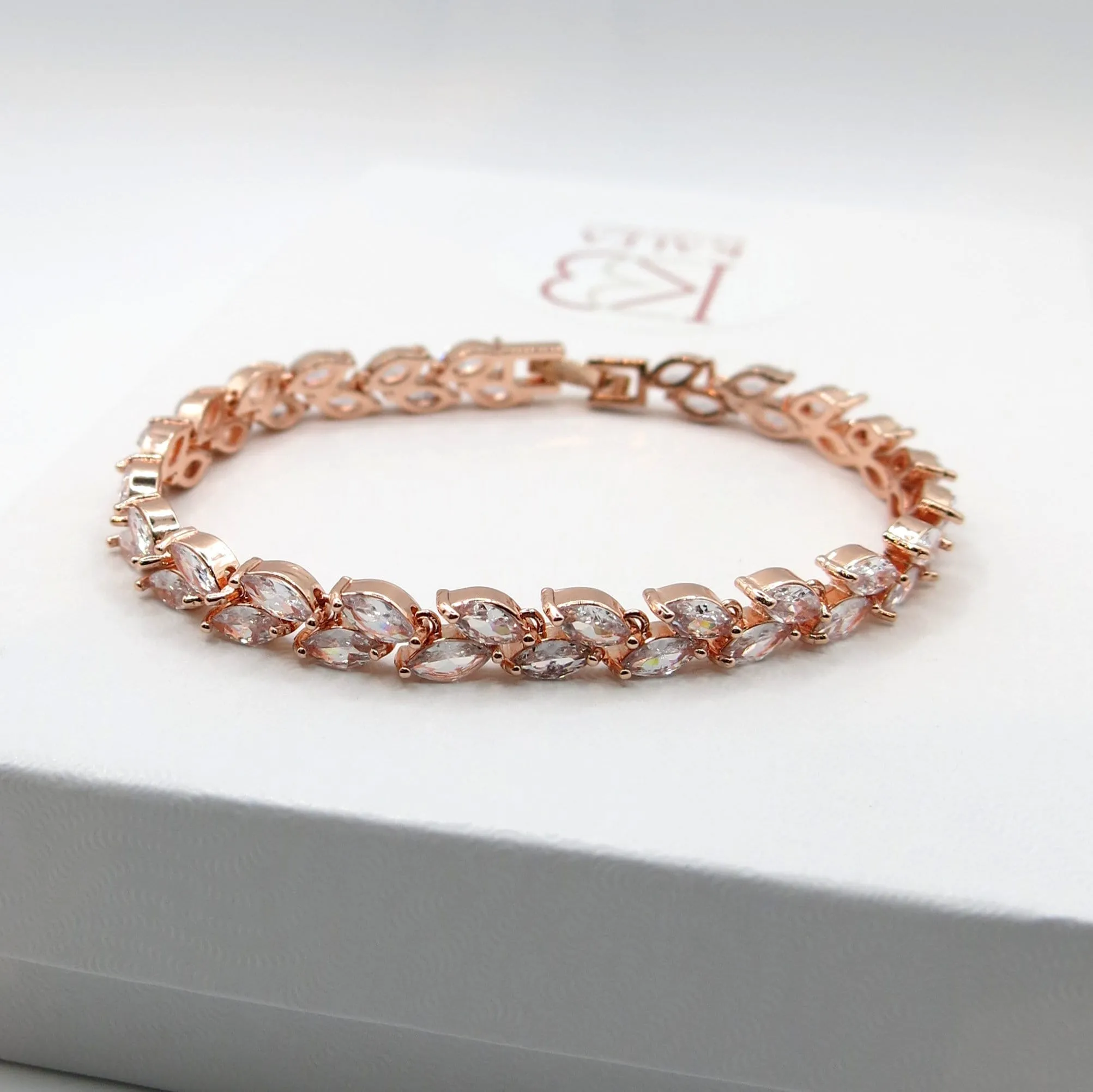 Bridal Crystal Bracelet, CZ Diamond Gold Plated Bracelet, Bridesmaid Sparkling Gem Bracelet, Wedding Crystal Leaf Bracelet