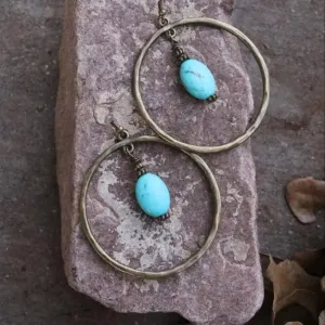 Bronze Hoop With Center Turquoise Drop
