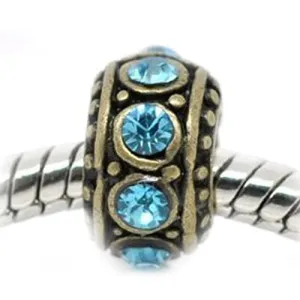 Bronze with Turquoise  Rhinestone Spacer Charm European Bead Compatible for Most European Snake Chain Bracelet