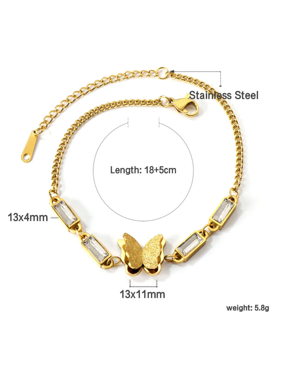 Butterfly Charm Rhinestone Decor Chain Bracelet - FD ⚡