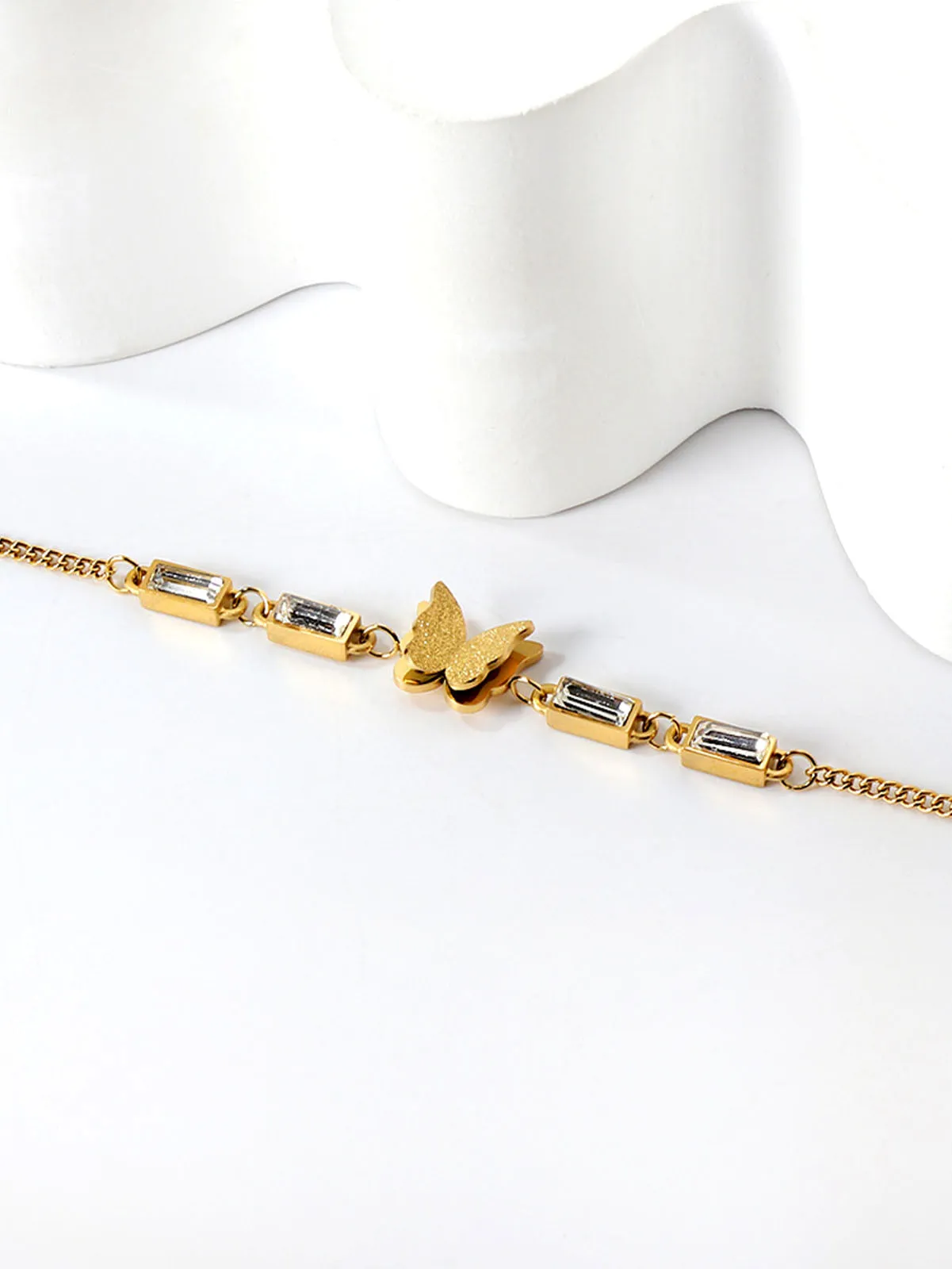 Butterfly Charm Rhinestone Decor Chain Bracelet - FD ⚡