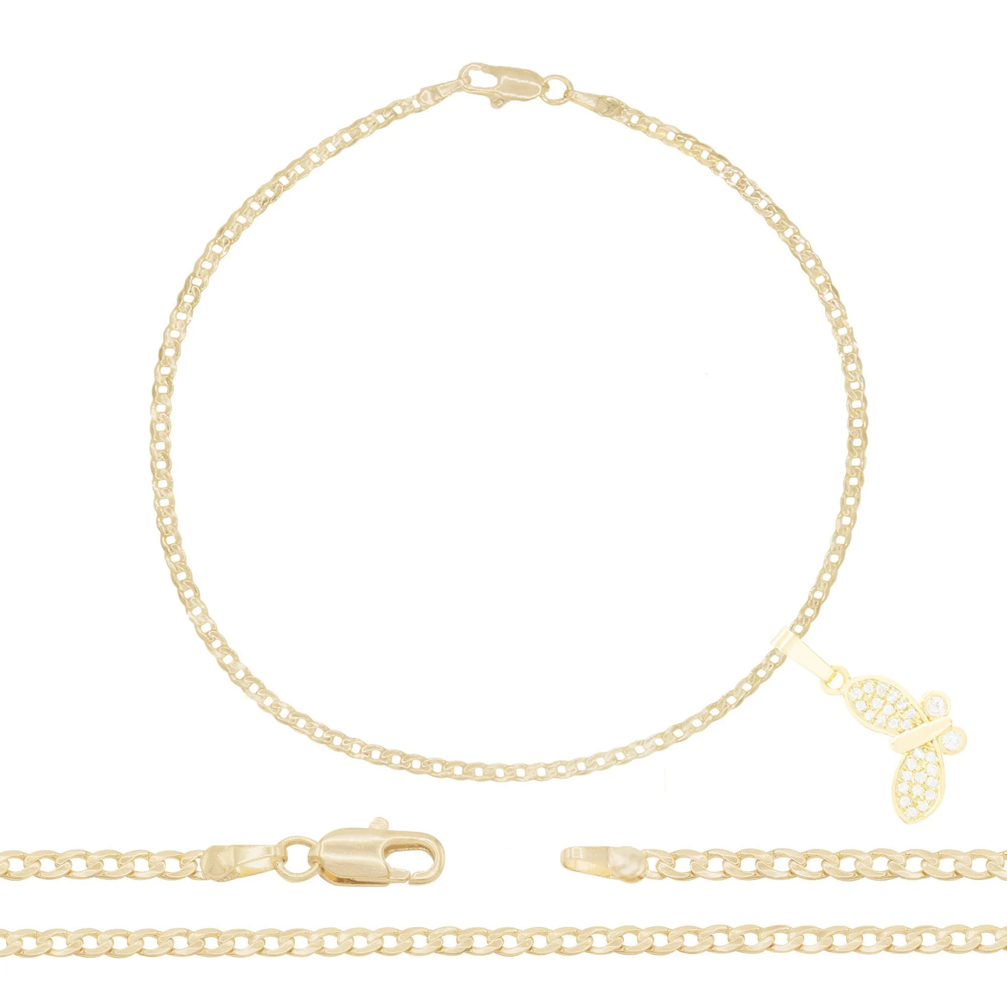 Butterfly CZ Pendant 14K Anklet Gold Filled Cubic Zirconia 10" Women