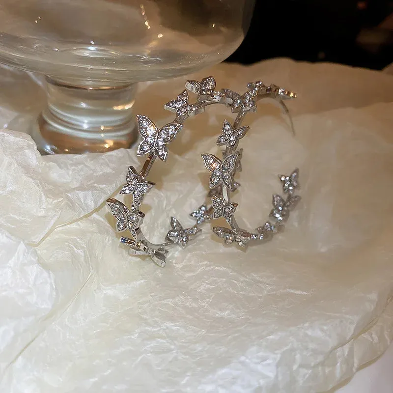 Butterfly Hoop Geometric Rhinestones Earrings
