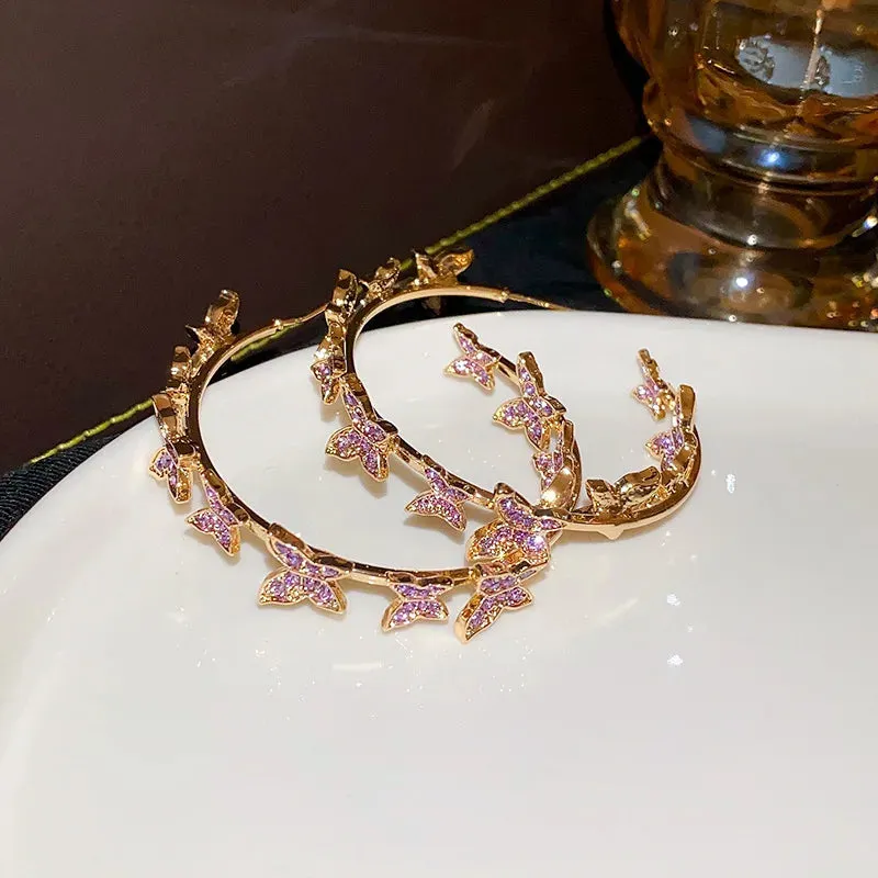 Butterfly Hoop Geometric Rhinestones Earrings
