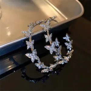 Butterfly Hoop Geometric Rhinestones Earrings