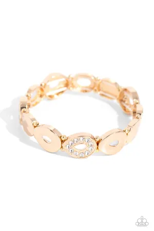 Calibrated Class - Gold - Hammered White Rhinestone Encrusted Paparazzi Stretchy Bracelet
