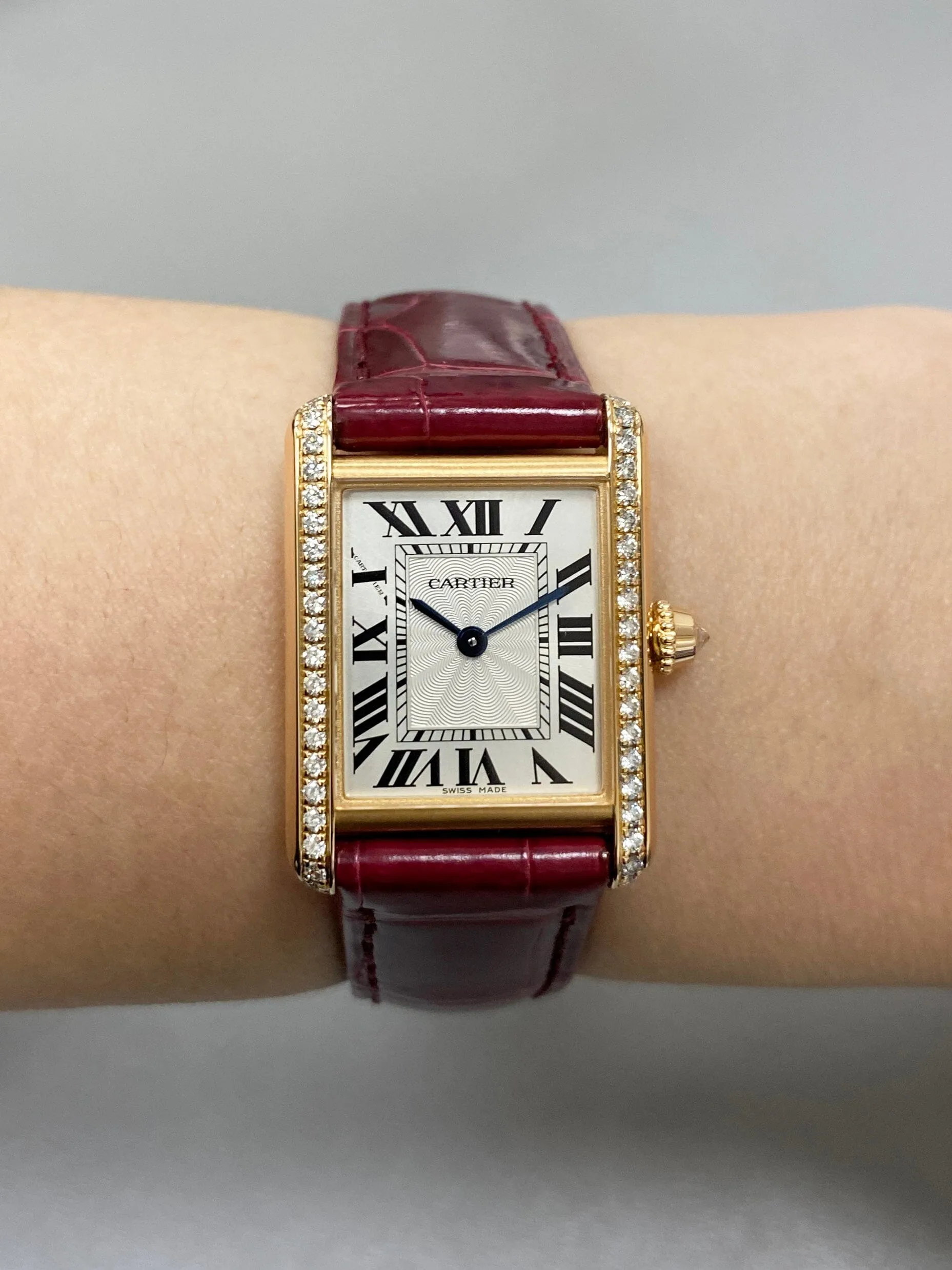Cartier Tank Louis WJTA0010 Diamond 18K Rose Gold Ladies Watch Box Papers