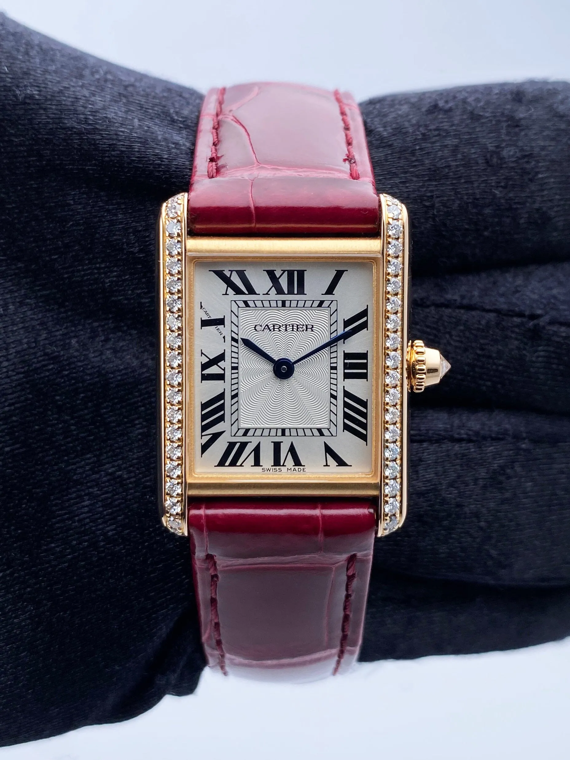 Cartier Tank Louis WJTA0010 Diamond 18K Rose Gold Ladies Watch Box Papers