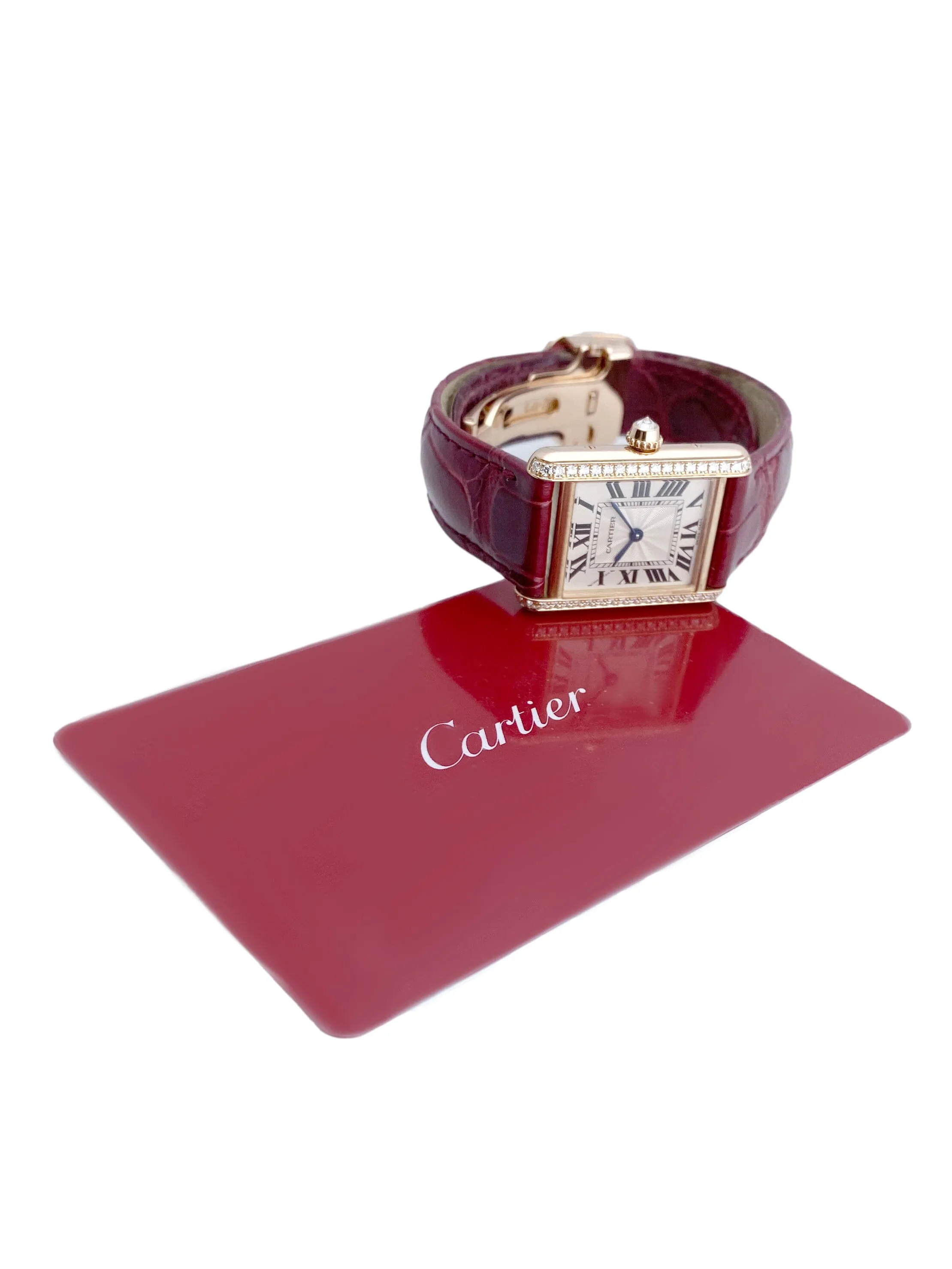 Cartier Tank Louis WJTA0010 Diamond 18K Rose Gold Ladies Watch Box Papers