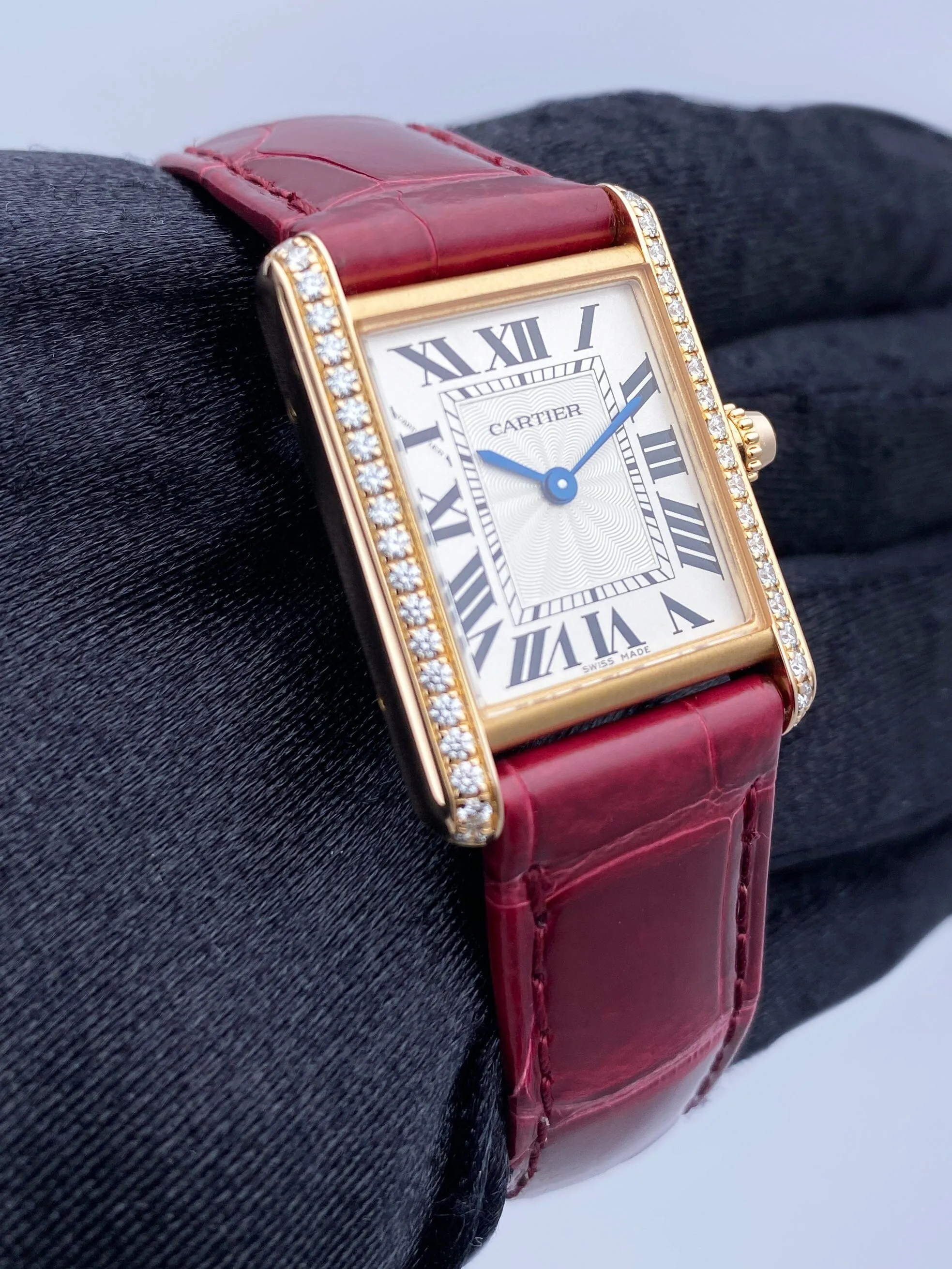 Cartier Tank Louis WJTA0010 Diamond 18K Rose Gold Ladies Watch Box Papers