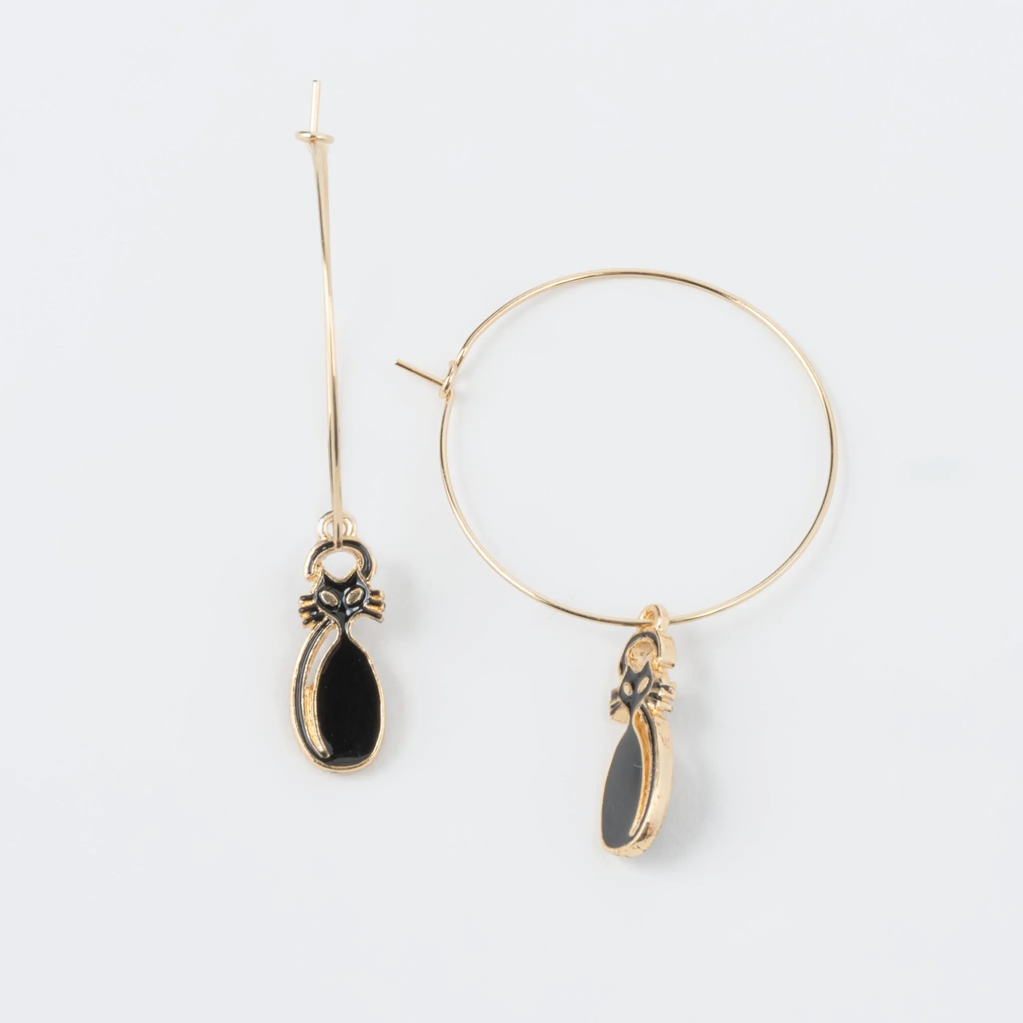 Cat Charm Hoop Earrings
