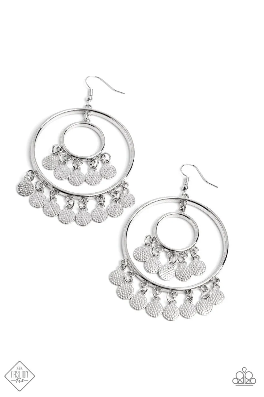 Caviar Command - Silver - Hammered Disc Hoops Paparazzi Fishhook Earrings - February 2023 Sunset Sightings