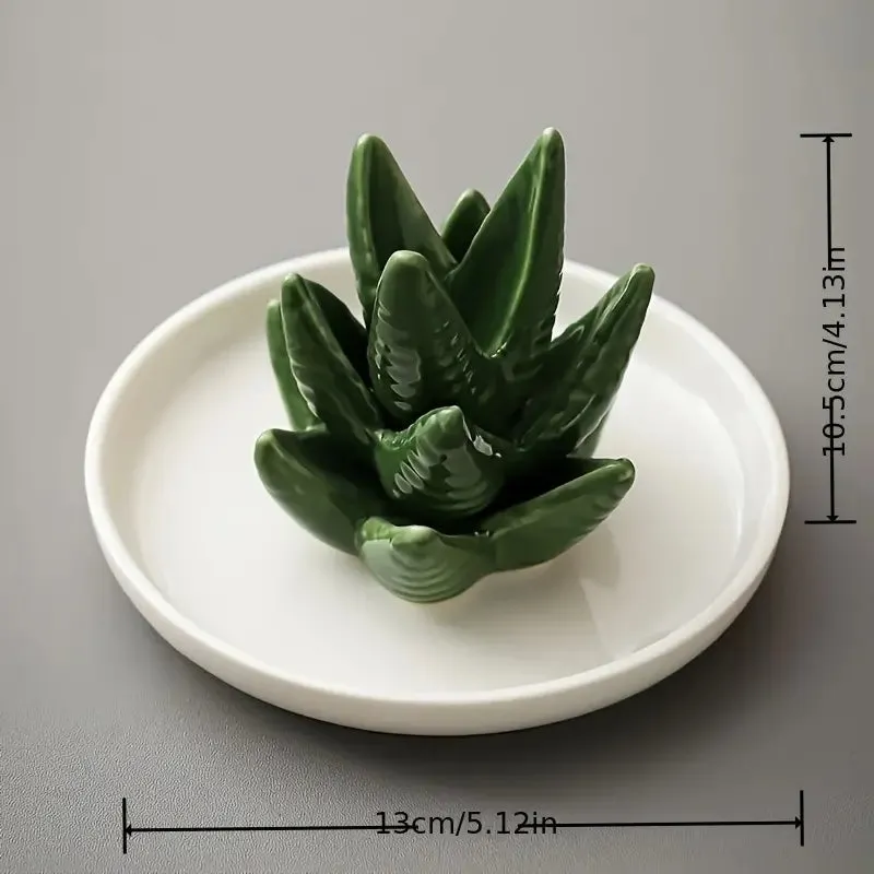 Ceramic Aloe Vera Ring Holder, Jewelry Display Tray