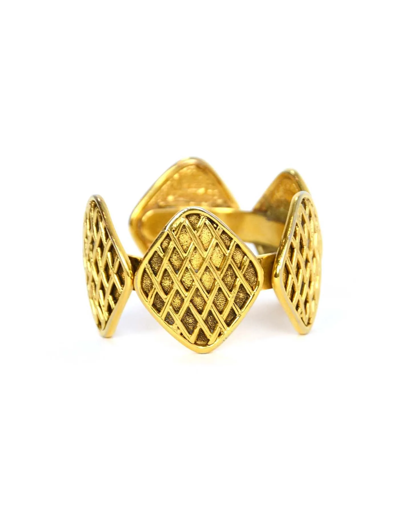 Chanel Vintage '90s Gold Quilted Medallion Cuff Bracelet