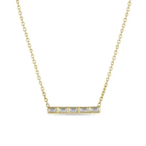 Channel Set Baguette Diamond Bar Necklace