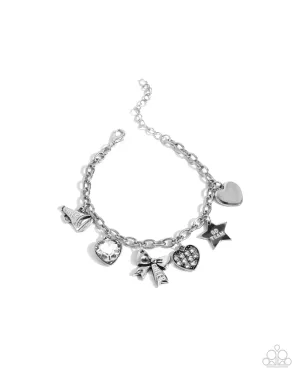 Cheerleading Camp - White - Rhinestone Encrusted Silver Charm Paparazzi Lobster Claw Bracelet