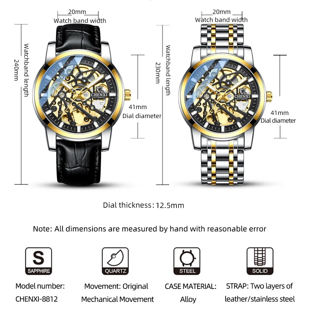 CHENXI Mens Watches Tourbillon Waterproof Automatic Mechanical Watch Men Top Brand Luxury Stainless Steel Business Wristwatch