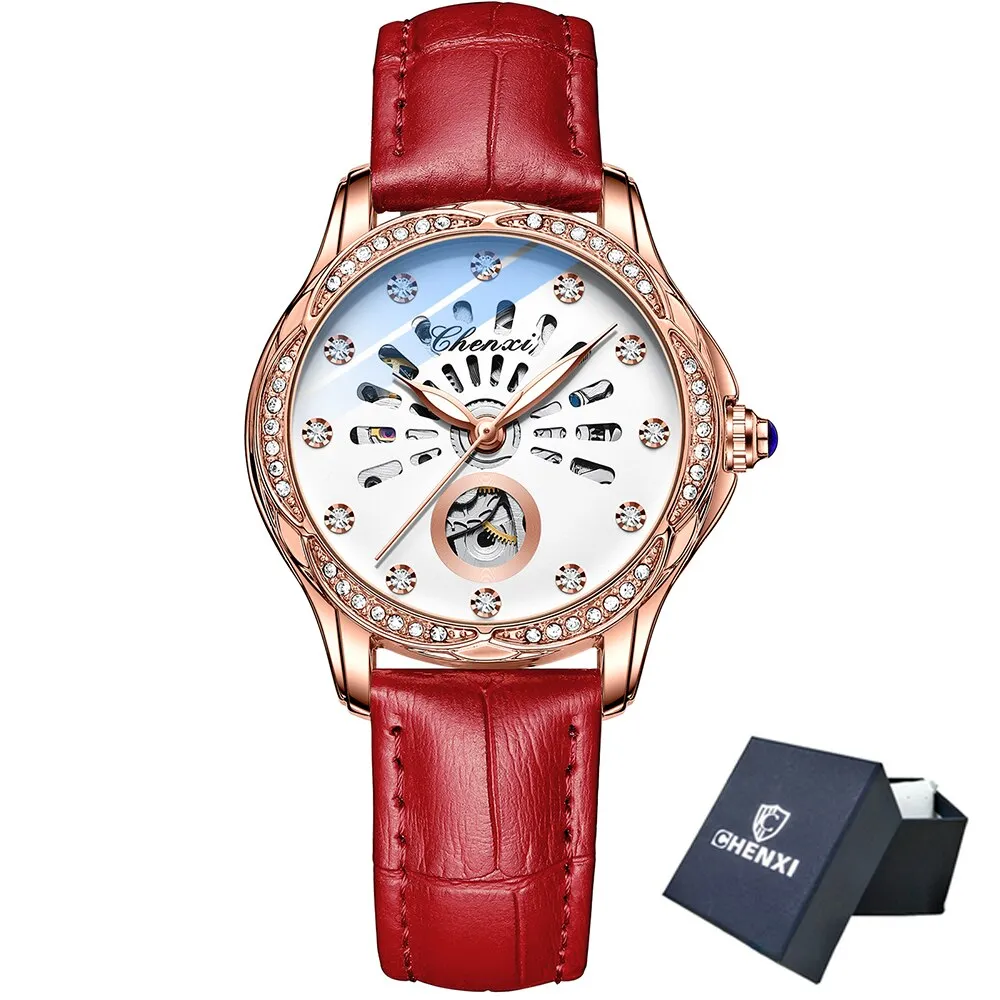 CHENXI New Rose Gold Watch Women Luxury Brand Automatic Mechanical Watches Full Steel Female Waterproof Clock Relogio Feminino