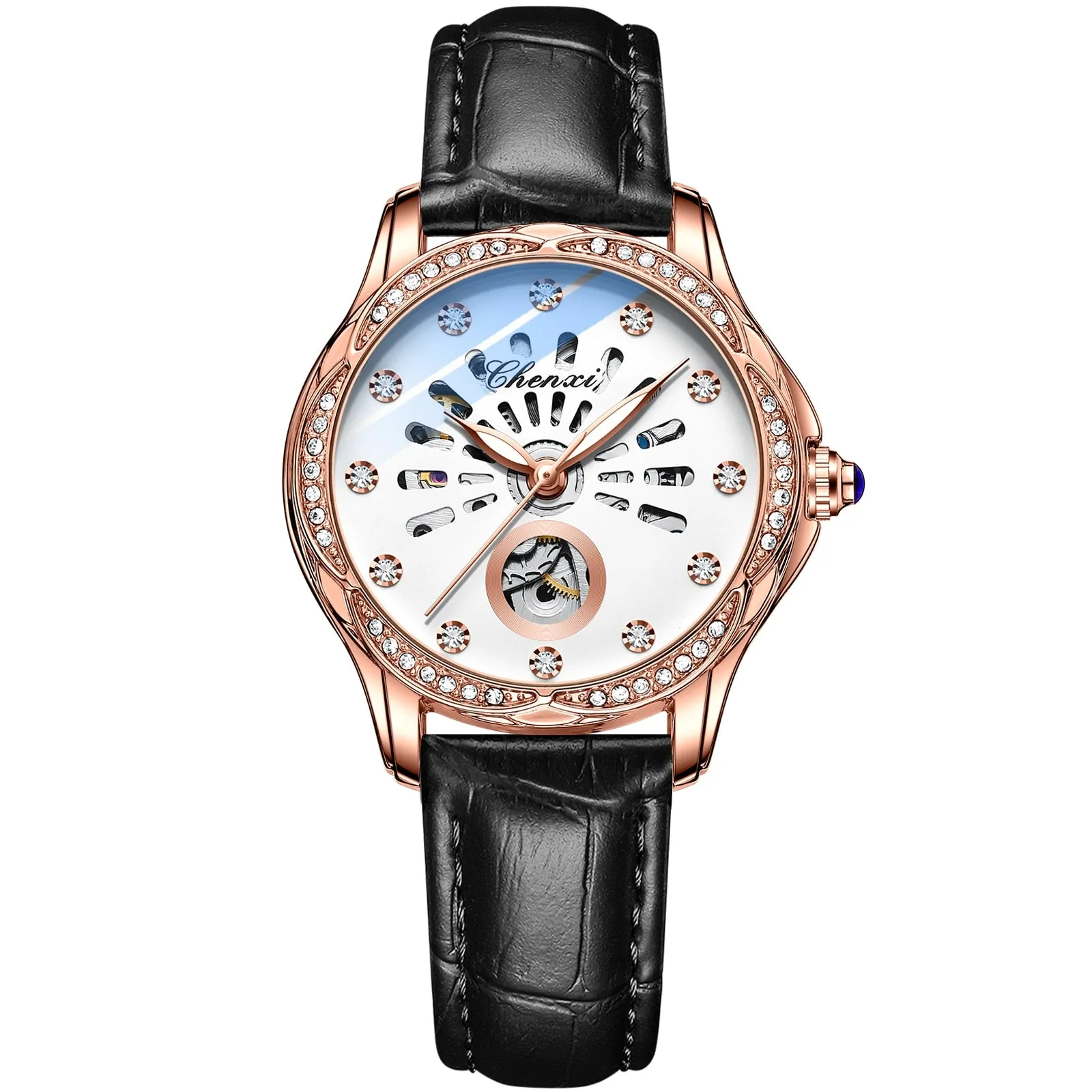 CHENXI New Rose Gold Watch Women Luxury Brand Automatic Mechanical Watches Full Steel Female Waterproof Clock Relogio Feminino