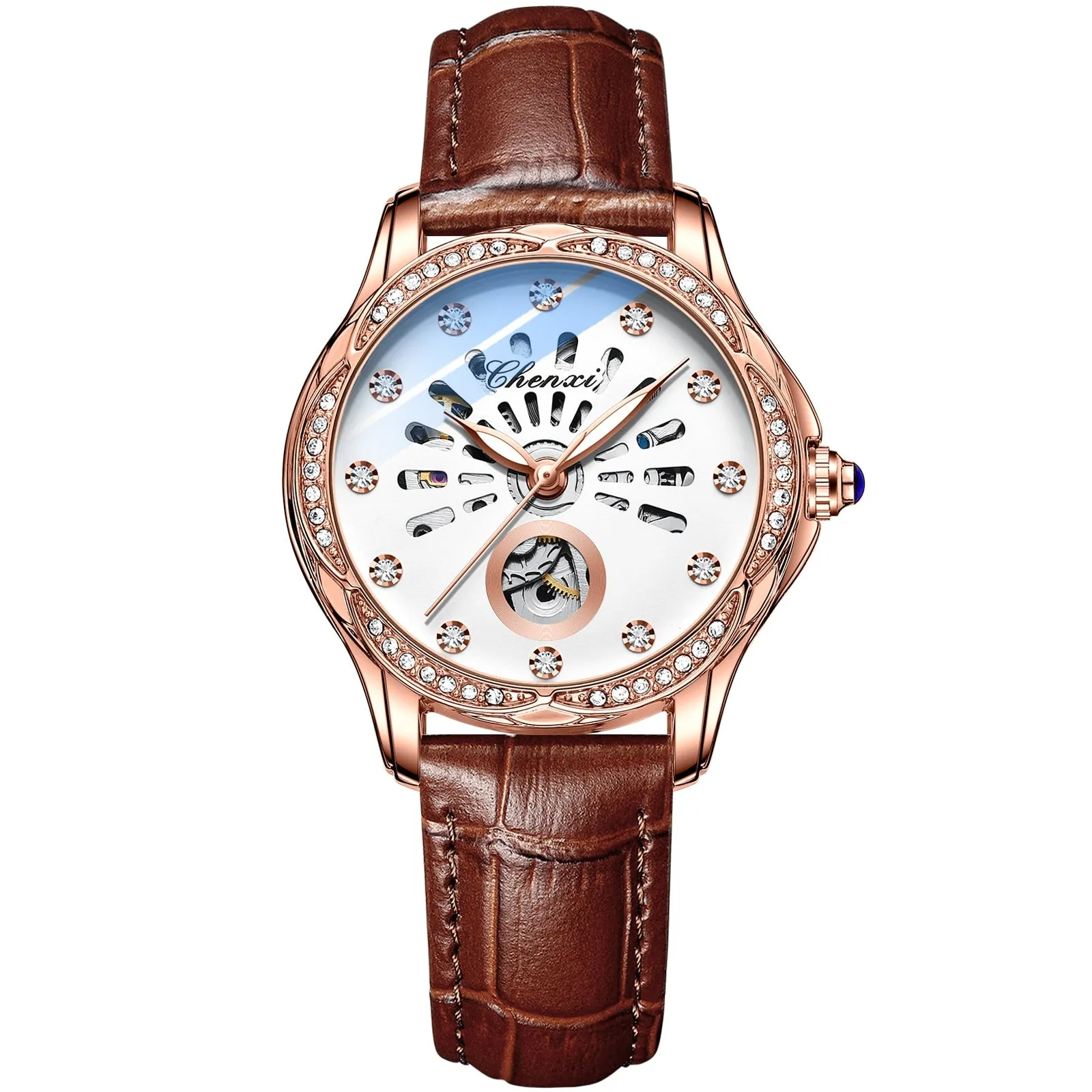 CHENXI New Rose Gold Watch Women Luxury Brand Automatic Mechanical Watches Full Steel Female Waterproof Clock Relogio Feminino